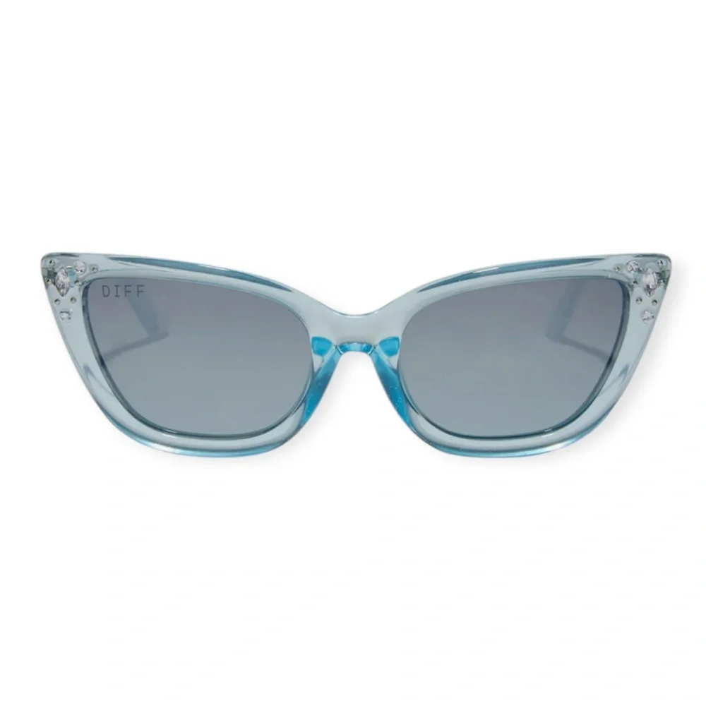 DIFF Cinderella Sunglasses Polarized Crystal Glitter Blue Frame Dust Mirror Lens